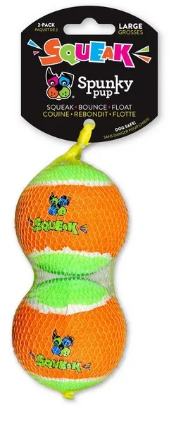 1ea Spunky Pup 2Pk Squeaky Tennis Balls Large - Toys